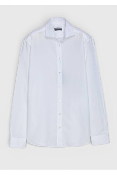 Ramsey قميص أبيض عادي منسوج كاجوال مصنوع من القطن بنسبة 100%