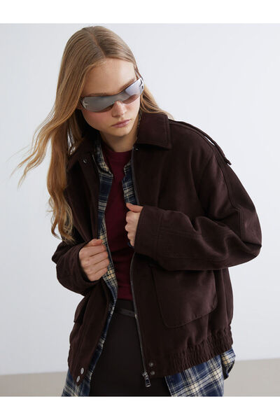 LC Waikiki Brown Shirt Collar Women's Suede Look Coat