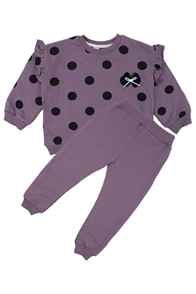 bebegen Детски комплект от две части за момичета в лилаво и черно с полка точ...