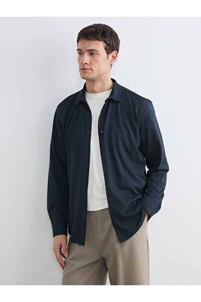 LC Waikiki Navy Blue Regular Fit Men's Textured Shirt