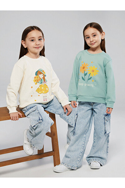 LC Waikiki Özmarka New Season Crew Neck Printed Girls' Sweatshirt 2-Piece Set