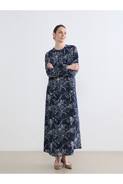 LC Waikiki Navy Blue Judge Collar Patterned Dress