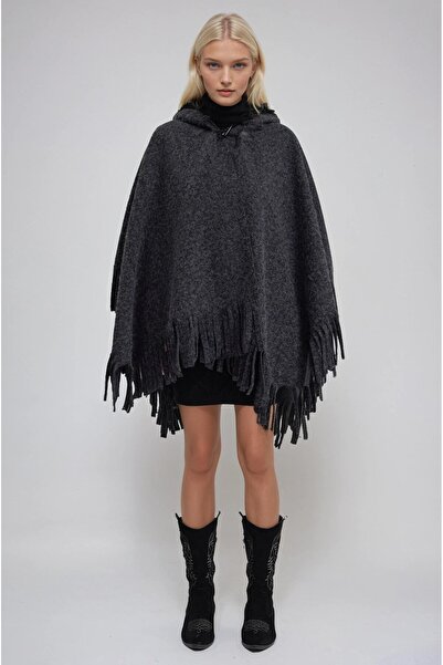 Lijuri Капюшон з хутром і бахромою Панчо 6167