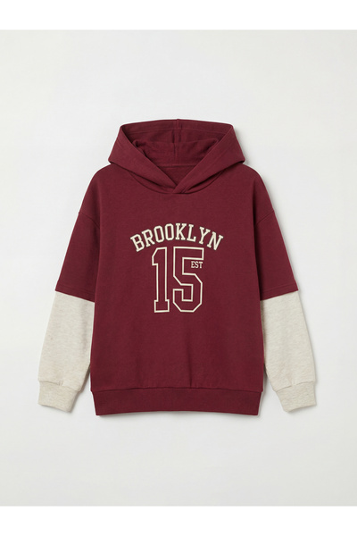 LC Waikiki Sweatshirt cu glugă groasă pentru băieți, cu imprimeu Brooklyn, de...