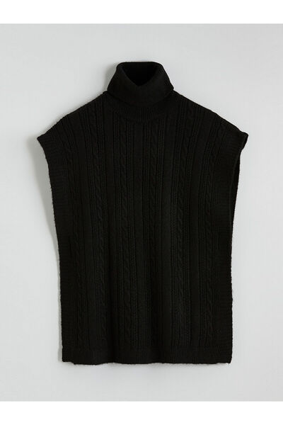 LC Waikiki Black Turtleneck Self-Patterned Women's Knitwear Sweater