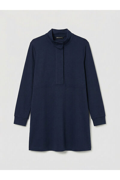 LC Waikiki Navy Blue Mock Neck Soft Touch Women's Sweatshirt Tunic