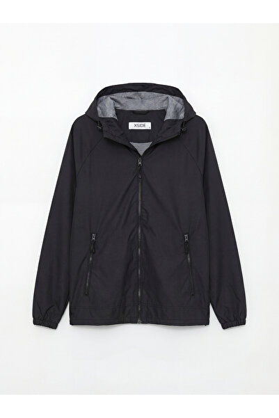 LC Waikiki Black Standard Mold Hooded Men's Raincoat