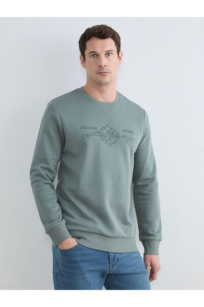 LC Waikiki RMZ GİYİM ΠΡΟΣΦΟΡΕΣ ΤΗΣ ΣΕΖΟΝΗΣ Ανδρικό φούτερ με στάμπα Green Cre...