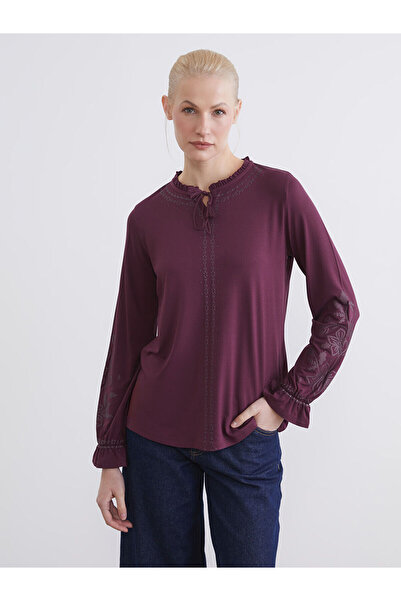 LC Waikiki Μπλούζα με βολάν και σχέδιο σε απόχρωση δαμασκηνί