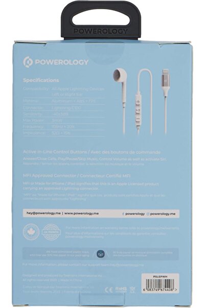 Powerology سماعة أذن واحدة مزودة بموصل لايتنينج معتمد من مايكروسوفت - أبيض