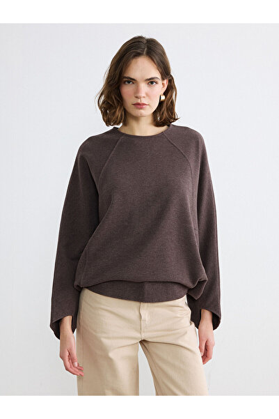 LC Waikiki Brown Crew Neck Oversized Blouse