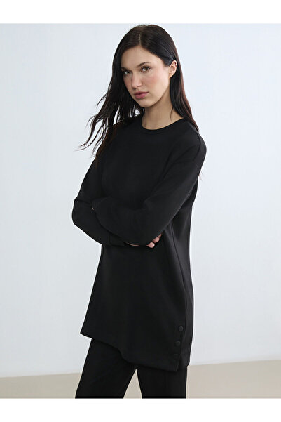 LC Waikiki Black soft touch Oversized women's sweatshirt tunic