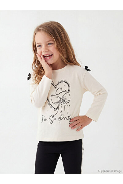 LC Waikiki مجموعة إلسيفا إيكرو طقم بناتي مطبوع برقبة دائرية