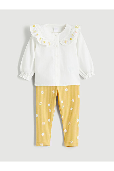 LC Waikiki Ecru Floral Baby Girl Shirt and Leggings