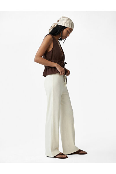Koton Bürümcük Fabric Wide-Legged Loose Pants with Tie-Waist