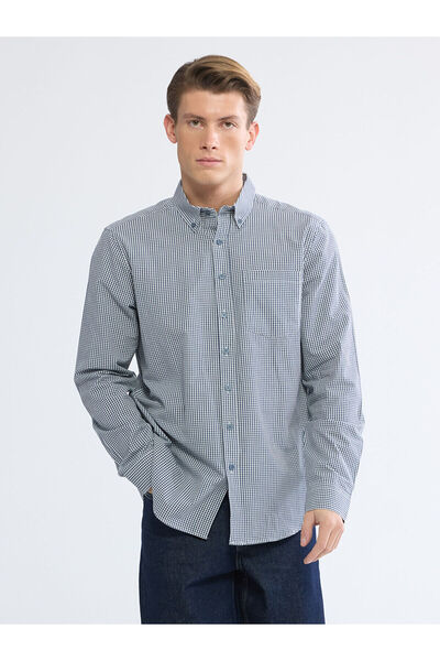 LC Waikiki Navy Blue Regular Fit Plaid Men's Shirt