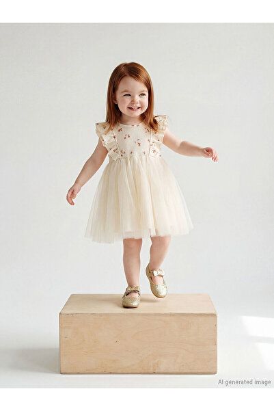 LC Waikiki Ecru Floral Ruffled Baby Girl Tutu Dress