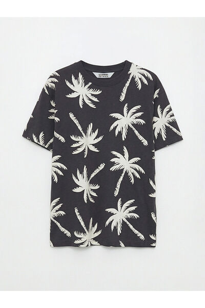 LC Waikiki Meral Collection Anthracite Palm Tree Patterned Boys' T-Shirt