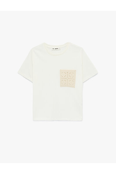 Koton Embroidered Pocket Detailed Short Sleeve Crew Neck Cotton T-Shirt