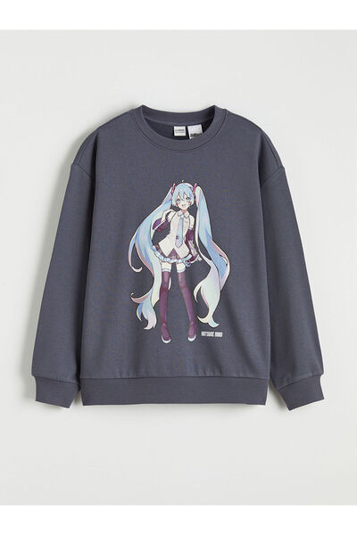 LC Waikiki سترة سميكة أنيقة ومريحة ودافئة من أنثراسايت هاتسوني ميكو مطبوع للف...