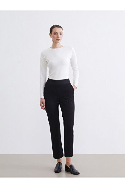 LC Waikiki Elsiva Collection Μαύρο Γυναικείο Παντελόνι με Ελαστική Μέση Κρεπ