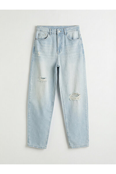 LC Waikiki Indigo Boyfriend Ripped Detailed Women's Jean Pants