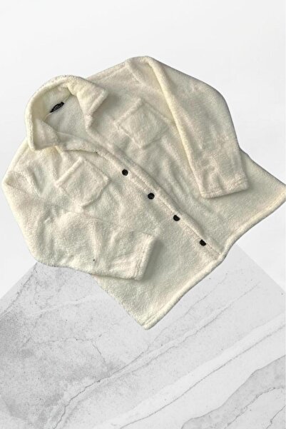 CAST COLLECTİON Unisex White Buttoned Plush Jacket