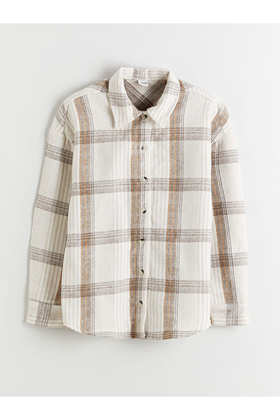 LC Waikiki Two Mt Shop Quality Lcw Kids Ecru Flannel Plaid Loose & Baggy Girl...