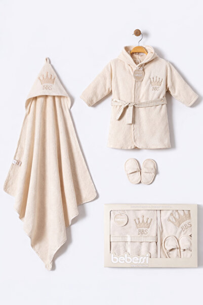 Bebessi بغطاء رأس طقم روب حمام مطرز للأطفال مكون من 3 قطع (روب حمام + منشفة +...