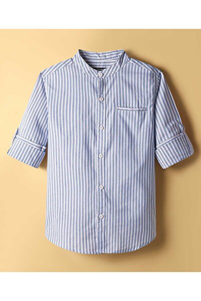 Pine kids Cotton Woven Full Sleeves Striped Shirt with Mandarin Collar - Sky ...