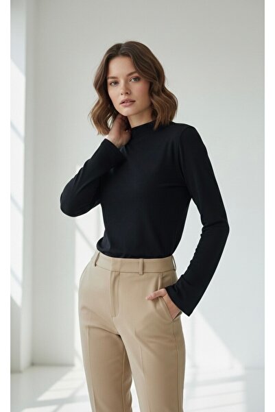 Hukateks Black Half Fisherman Super Soft Viscoso Long Sleeve Badi̇