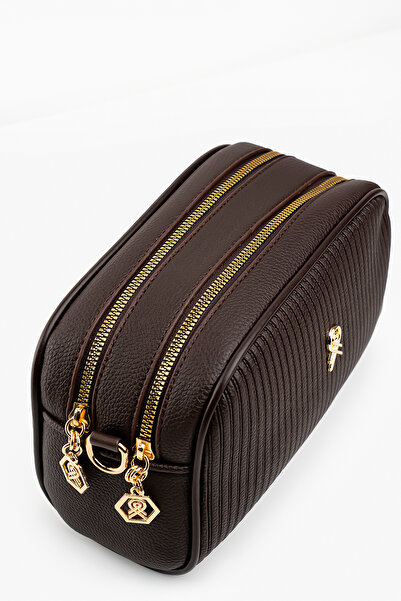 Les Crioch محفظة نسائية بنية اللون مكونة من قسمين مبطنة مع ملحقات وحقيبة كروس...