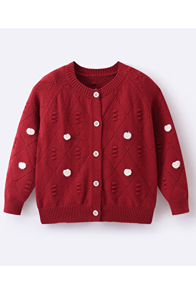 SAPS Fruit Applique Front Open Sweater - Maroon