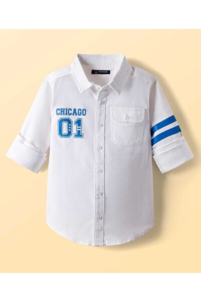 Pine kids 100% Cotton Full Sleeves Shirt with Sport Theme Print - White