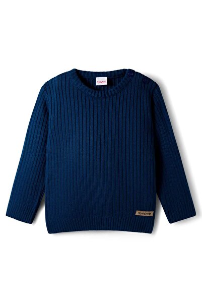 Babyhug Knit Full Sleeves Pullover Solid Sweater with Patch Detailing - Navy ...