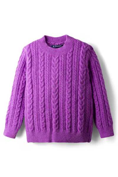 Pine kids Knit Full Sleeves Sweater with Cable Knit Design - Purple