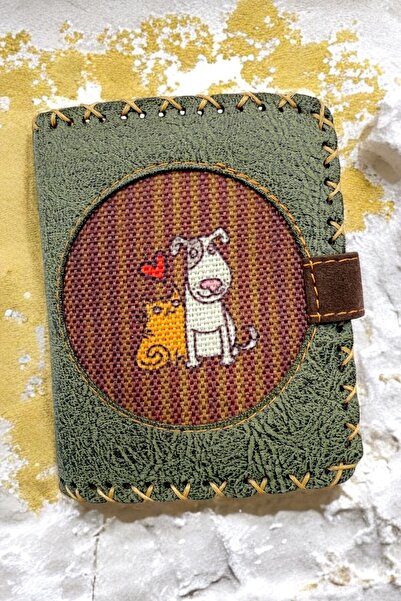 Fildişi Aksesuar Handmade Women's Wallet Vegan Leather with Cat and Dog Love ...
