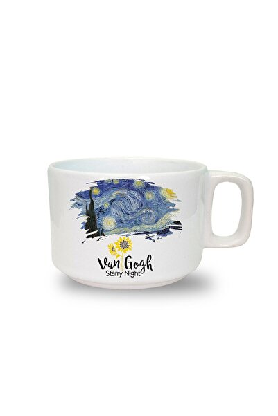 MAĞAZA DEPOM Van Gogh Baskılı Seramik Beyaz Kahve Kupası