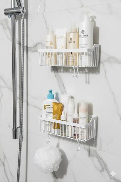 abnturk Beyaz Plastik Banyo Düzenleyici Seti 2’li Askılı Organizer Çok Amaçlı...