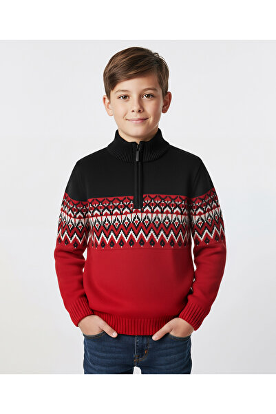 Pine kids Full Sleeves Pullover Sweater with Chevron Design - Red