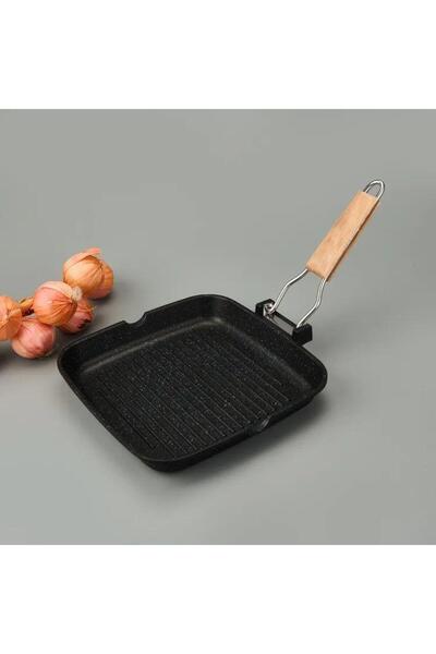 abnturk Çıkarılabilir Saplı 24x24cm Granit Oluklu Döküm Tava Çıkarılabilen Sa...