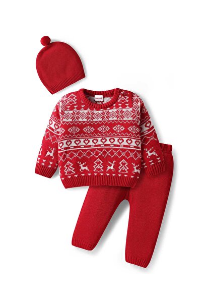 Babyhug Knitted Full Sleeves Pullover Sweater and Pants Set with Heart Design...