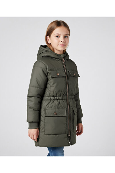 Pine kids Woven Full Sleeves Solid Hooded Padded Jacket - Olive Green