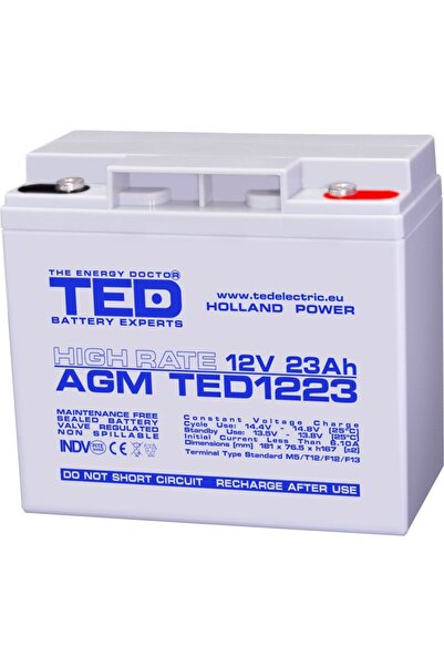 TED Electric 12V High Rate Battery, Dimensions 181 x 76 x 167 mm, 12V 23Ah M5...