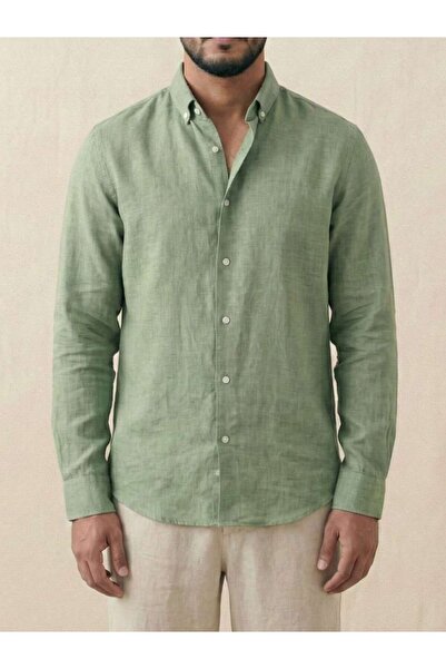 tetramoda Erkek Regular Fit Krinkıl Keten Karışımlı Uzun Kollu Gömlek