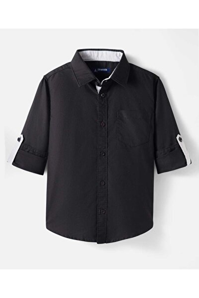 Pine kids Cotton Woven Full Sleeves Solid Shirt - Black