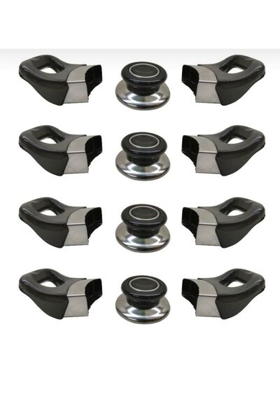 RVZ HOME Siyah Tencere Tava Yan Kulpları ve Kapak Kulpu Seti (4 Set)