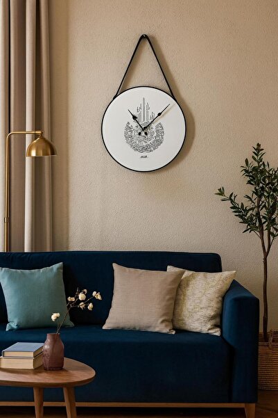 incirgüneyi Wall Clock Arabic Engraved Arched Wooden Wall Clock