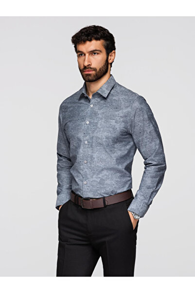 OMBRE Pánská klasická flanelová bavlněná košile s květinovým vzorem - šedá V3...