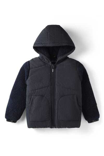 Pine kids Solid Hooded Padded Jacket - Navy Blue